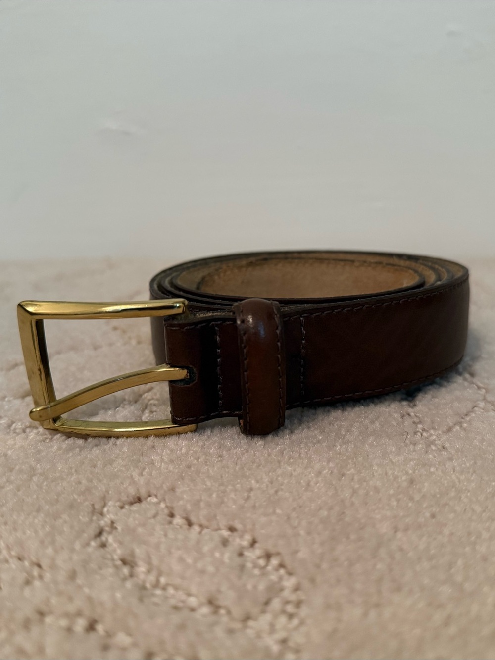 Jos. A. Bank Dark Brown Leather Belt with Gold Buckle